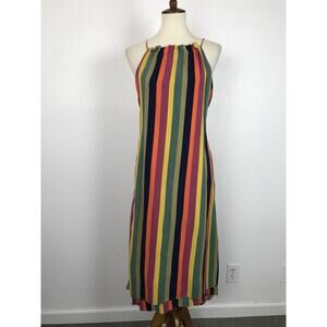 Madewell Tavik Tank Dress Lucca Midi Striped Plunge Back Asymmetric